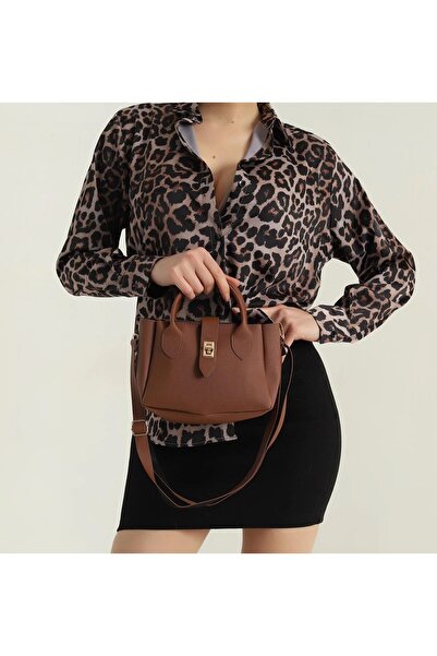 EZZY BLİSS Ezzybliss Women's Tan Zippered Handbag with Shoulder Strap