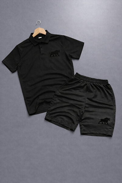 NOFLEN Polo Yaka Boğa Printed 2-Piece Shorts Set