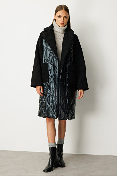 Trenç Kapitone Detaylı Teddy Dokulu Uzun Kaban 5839