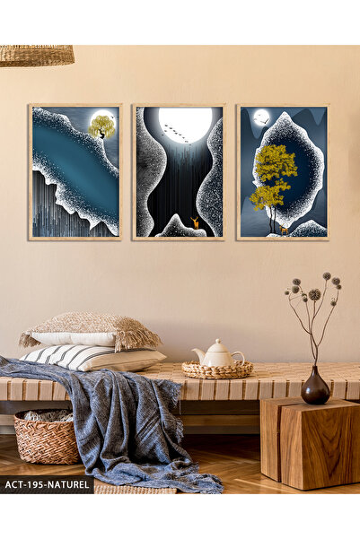 Evinemoda Πίνακας με ξύλινο πλαίσιο 3 τεμαχίων με κουκκίδες μοντέρνας τέχνης ACT