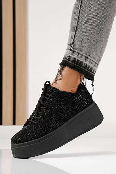 Zaira Adidasi dama negri din material textil Bianca #24052 - 37