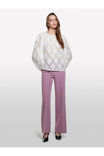 Sisley Pamuk Karışımlı Desenli Balon Kol Oversize Bluz Kadın Krem Bluz - 325A...