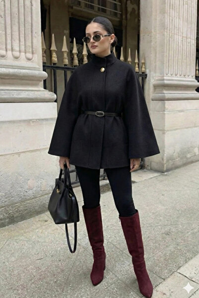 PASTELASTORE Gold Detailed Cashmere Cape Poncho 6100