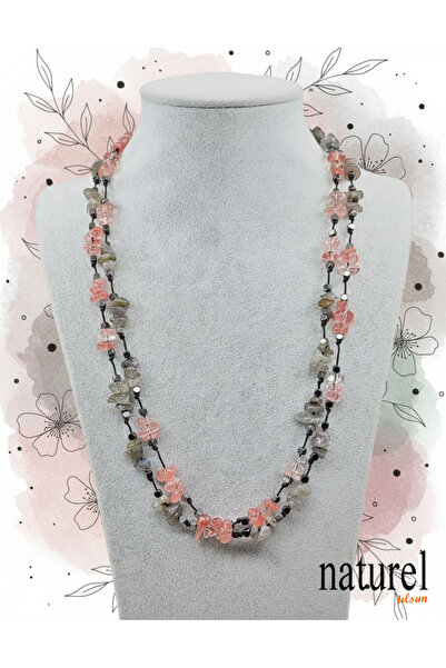 Naturel Tılsım Genuine Labradorite - Rose Quartz Natural Stone Pendant