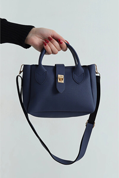 EZZY BLİSS Ezzybliss Women's Navy Blue Zippered Handbag with Shoulder Strap