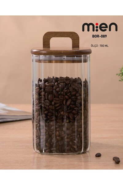 MİEN Acacia Square Vacuum Lid Striped Jar 700ml 4 Pieces