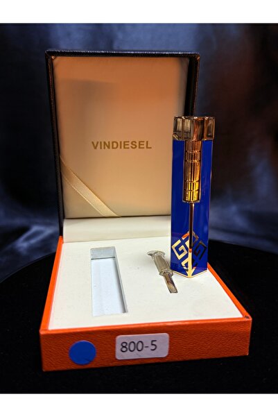 Vindiesel Lüks Gazlı Çakmak Seti – Altın Detaylı Mavi Tasarım, Şık Kutusunda ...