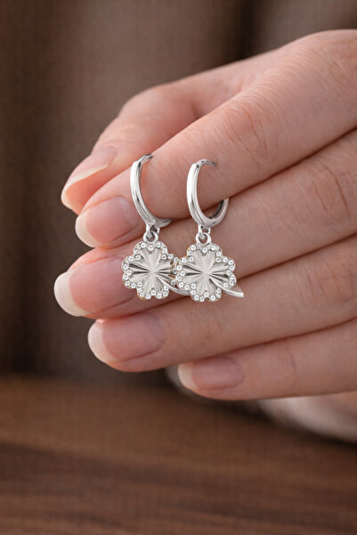 Soleildor Minimal Yonca Gümüş Küpe