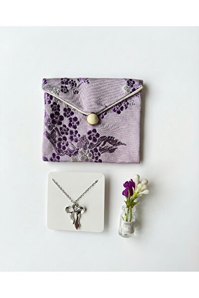 coquette butik Gümüş Renk Minimal Zarif Fiyonk Coquette Kolye ve Çiçek İşleme...