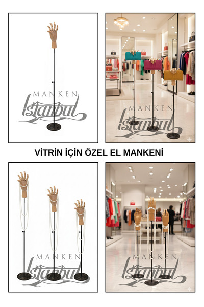 Manken İstanbul Metal Standlı Asansörlü Ayarlanabilir Ahşap El - Vitrin İçin ...