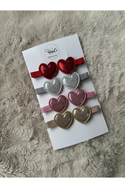 YamanCo Store El Yapımı Işıltılı Kalp Figürlü Pens Toka Seti