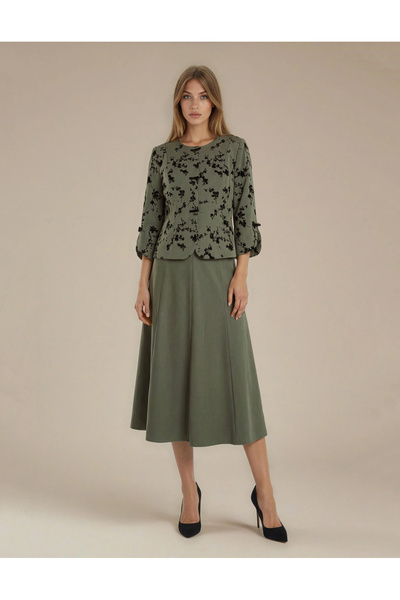 Vessmary Jacket with dress VSM1042A Musk Green with black velvet inserts