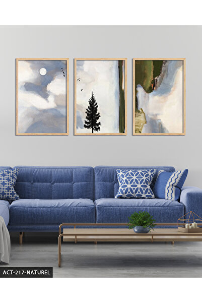 Evinemoda Artă modernă minimalistă, tablou înrămat în lemn, 3 piese, ACT