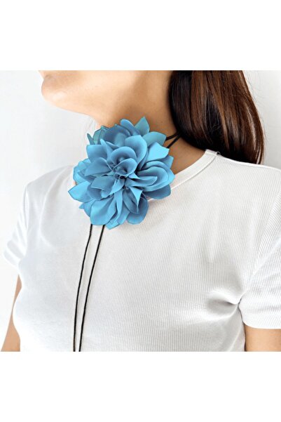 Shiklik Büyük Çiçekli Choker Kolye - Saten Gül Detaylı Kadın Kolye