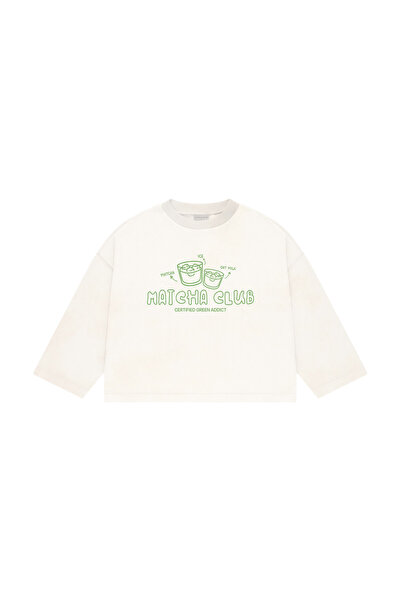 lethestudios Matcha Club Baskılı Uzun Kollu Basic T-Shirt