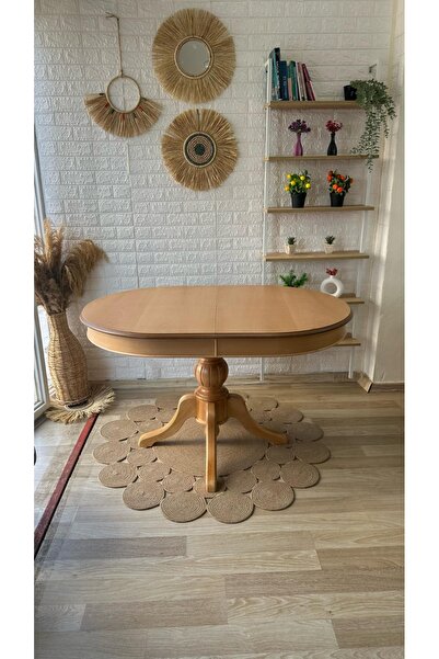 Meser Mobilya PERA BABA AYAK OVAL AÇILIR NATUREL MDF MUTFAK MASASI 80X120+30