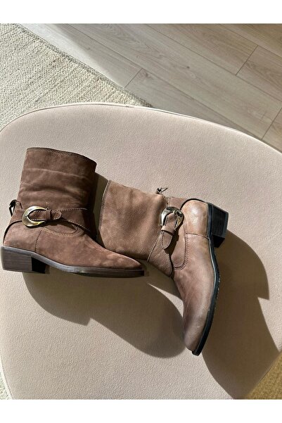 BABLACK Kemer Detaylı %100 Hakiki Deri Kovboy Bot Kahverengi