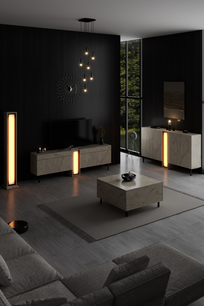 Modatte NOVA KONSOL LED IŞIKLI METAL AYAKLI MODERN TASARIM TRAVERTEN TV SEHPASI