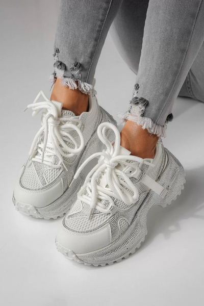 Zaira Adidasi dama albi din material textil Cezara #24055 - 40