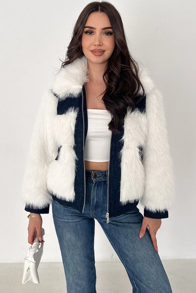 AsprinFashion Denim Garnished Plush Coat