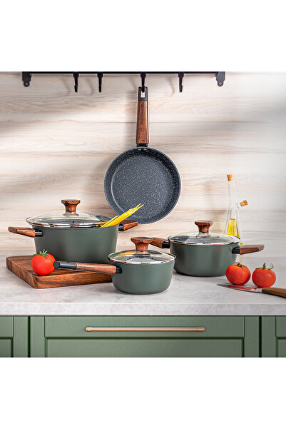 Alberto 7 piece green aluminum cookware set