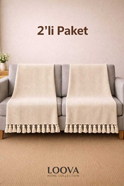 Loova Pamuklu 2 li koltuk örtüsü %100 pamuk natural 180*215 cm ebat