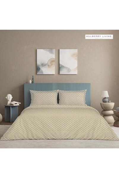 MULBERRY LIVING 100% Cotton -300 TC Urban Grid Queen Size Duvet Cover - Pearl