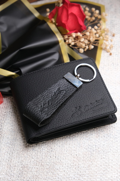 Norvi Leather Ataturk Signed Genuine Leather Coin Compartment Wallet & Keycha...