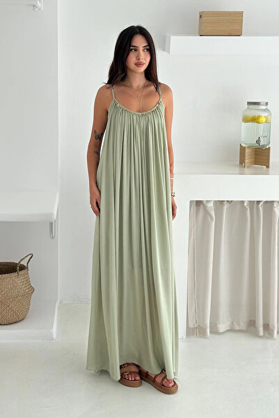 AsprinFashion Strappy Front Beaded Embroidered Casual Dress Khaki