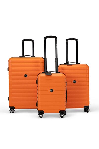 EAGLE EXPRESS Wood 3-Piece Hard Trolley Luggage Set - Orange - Free Protectiv...