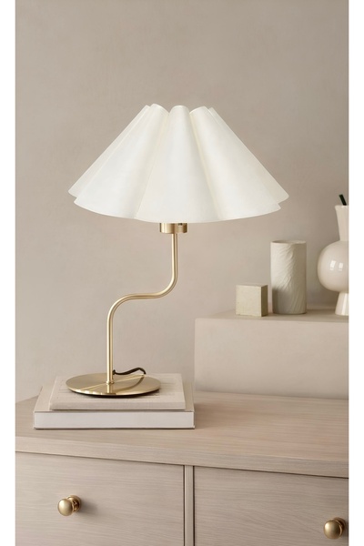 burenze Umbrella Fico Modern Abajur Ekru Saten Kumaş Metal Eskitme Gold Gövde