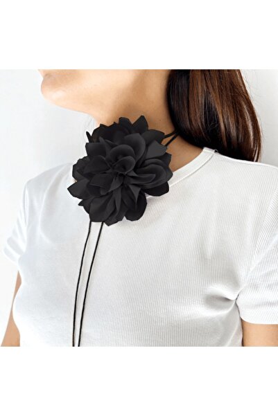 Shiklik Large Floral Choker Necklace - Women's Necklace with Satin Rose Detail