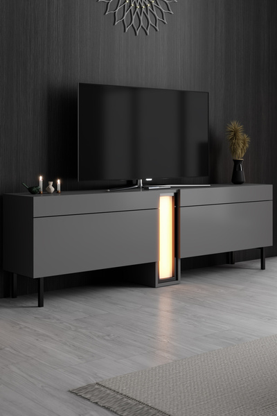 Modatte NOVA TV ÜNİTESİ LED IŞIKLI METAL AYAKLI MODERN TASARIM ANTRASİT TV SE...