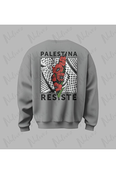 Nulivez Palestine Design Back Printed High Quality Unisex Oversized O Neck Sw...