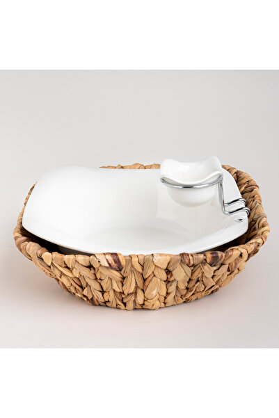 LA MESA 2 Tier Salad Bowl With Rattan Basket