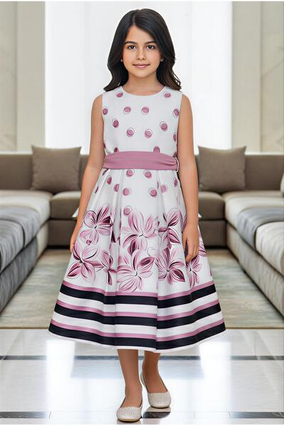 Alesaei-mondo tondo Girls' dress with purple floral print 7275