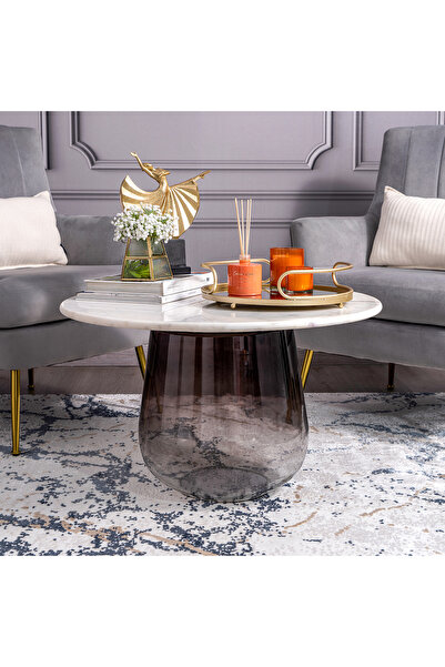 Generic Coffee Table Marble Top Glas Base Dia 76*ht42 cm