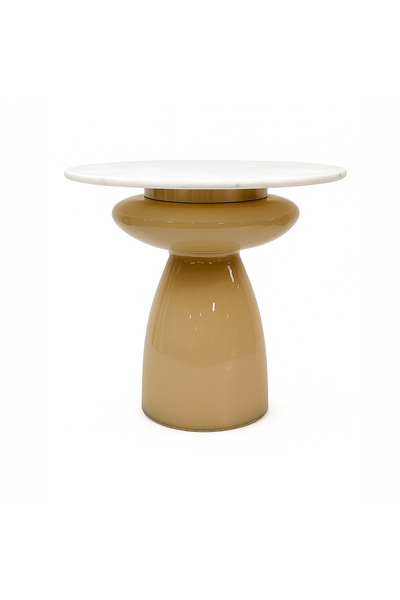 homez طاولة قهوة زجاجية بسطح رخامي، 61 × 51 سم، بيج