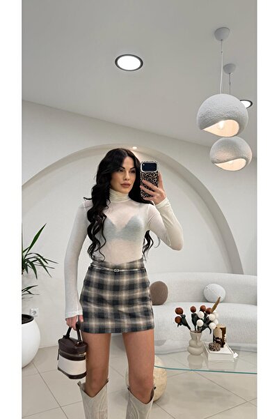 Şulenin Butiği KEMERLİ EKOSE ŞORT ETEK TAŞ