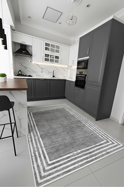 CENTER AVM Gri Halı Mutfak Halısı Makinede Yıkanabilir Halı Kaymaz Taban Halı