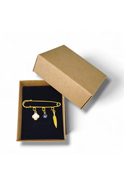 STE Yonca Charm Detaylı Altın Renk İskoç İğnesi Broş – Nazar Göz, Kuş Tüyü Fi...