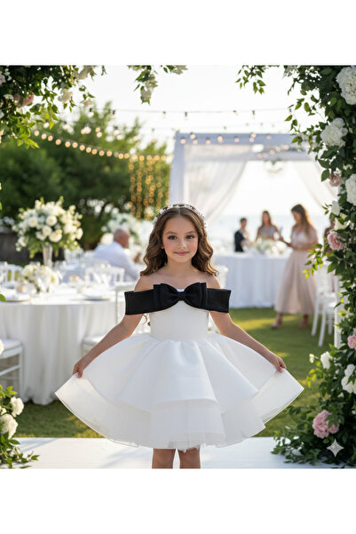 ZAIRE Rochie albă elegantă cu fundă vișinie pentru fete