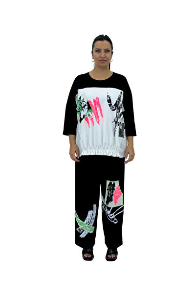 Monica Plus Size Cotton Rubber Detailed Casual Capri Sleeve Patterned Bottom ...