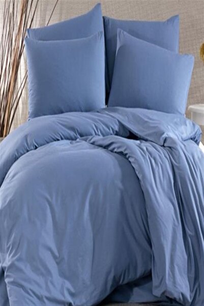 MORE HOME غطاء لحاف مزدوج + غطاء وسادة (بدون ملاءات) أزرق داكن