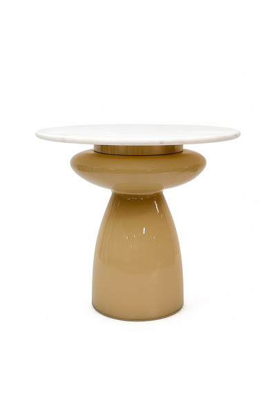 homez طاولة مشروبات زجاجية 61 × 47 سم، بيج