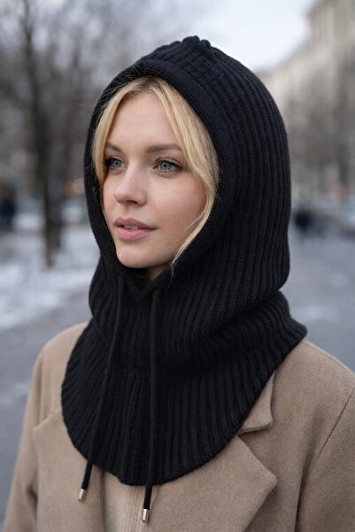 B2K FASHION Tricotaj negru din Selenică, tricotaj Balaklava, pălărie, guler p...