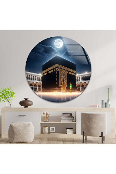 myphotostation Ay ışığı Dolunay altında Kabe Yuvarlak Cam Tablo Temperli UV B...