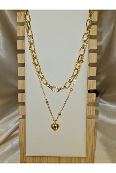 ZEYM COLLECTION Stainless Steel Gold Color Double Layer Thick Chain Heart Nec...