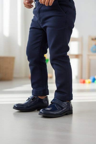 pediashoes Boy Baby Dark Blue Leather Orthopedic Soles Classic Special Day Shoes