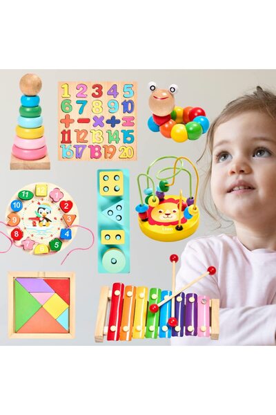 Montessori Jucării Set Educațional din Lemn – Jocuri Interactive pentru Dezvo...